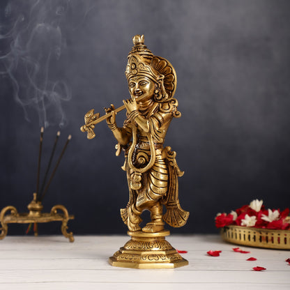 Superfine Brass Radha Krishna Idol | Height 12.5 inch - Budhshiv.com