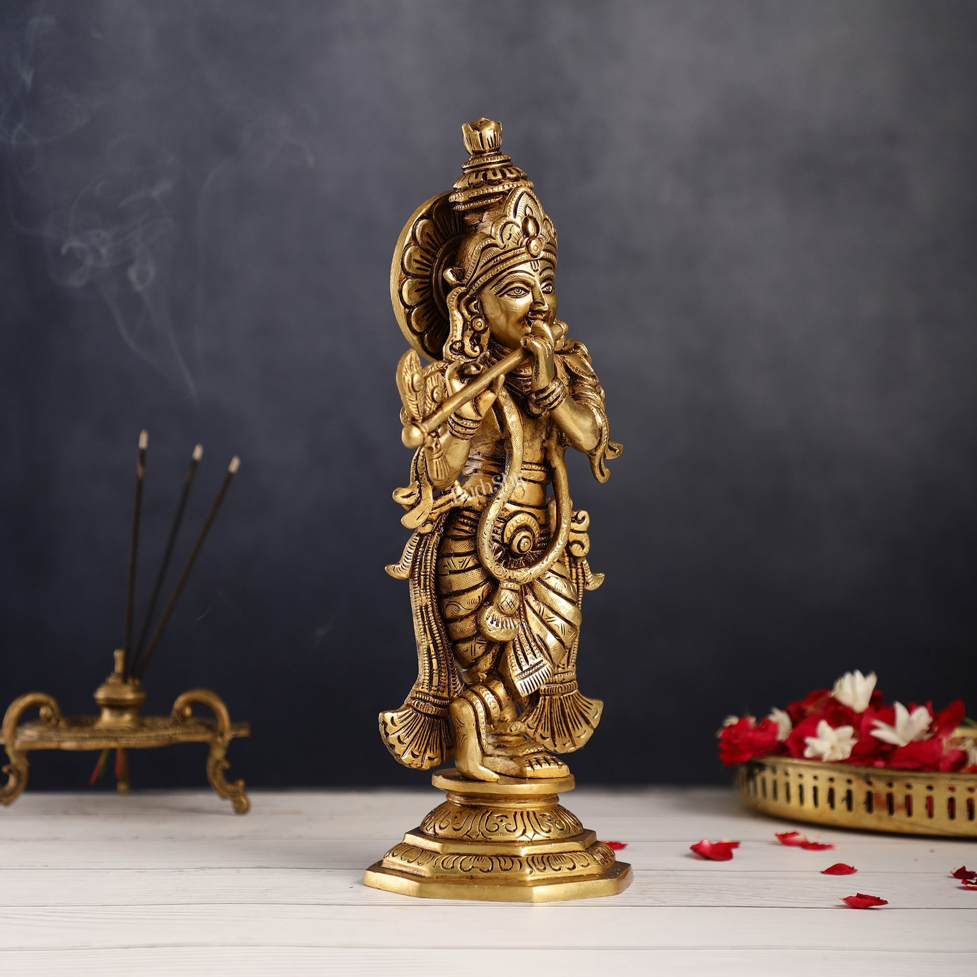 Superfine Brass Radha Krishna Idol | Height 12.5 inch - Budhshiv.com