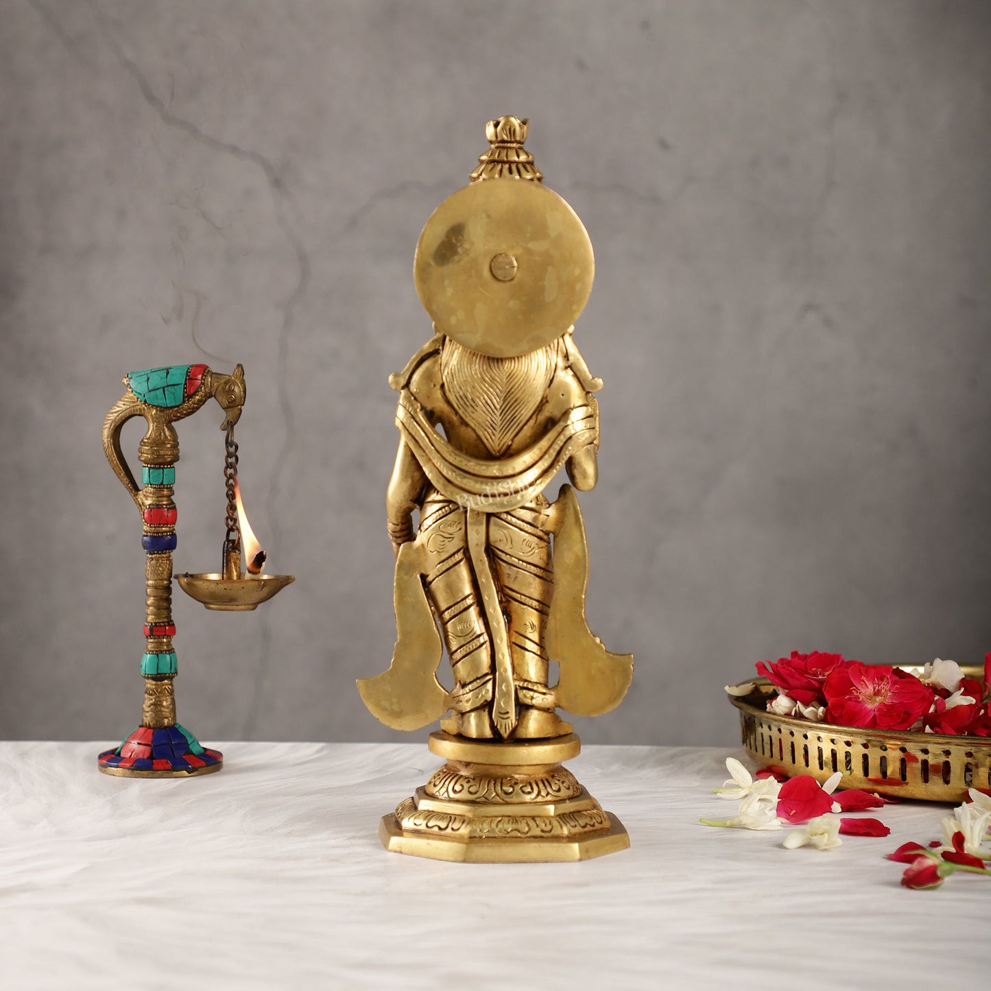 Superfine Brass Radha Krishna Idol | Height 12.5 inch - Budhshiv.com