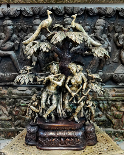 Superfine Brass Radha Krishna Idol under Kalpavriksha 24 inch - Budhshiv.com