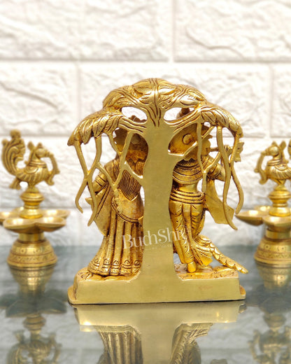 Superfine Brass Radha Krishna Idol - Under Kalpavriksha with Peacock 8 inch - Budhshiv.com