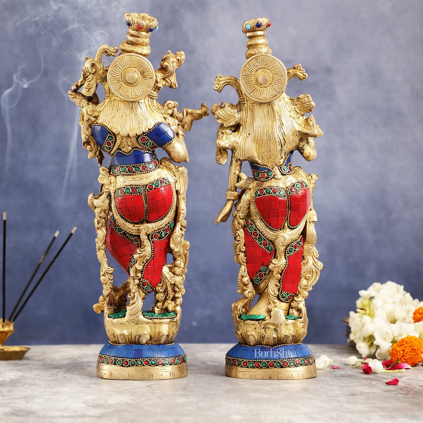 Superfine Brass Radha Krishna Statues | 14" Height | Handcrafted - Budhshiv.com