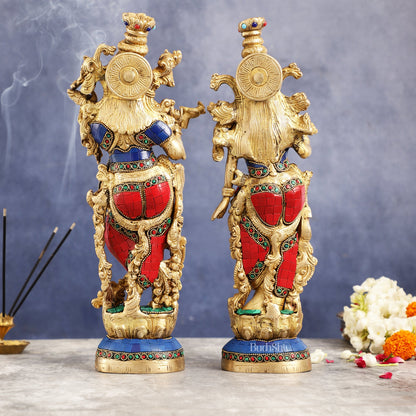 Superfine Brass Radha Krishna Statues | 14" Height | Handcrafted - Budhshiv.com