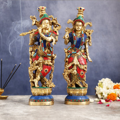 Superfine Brass Radha Krishna Statues | 14" Height | Handcrafted - Budhshiv.com