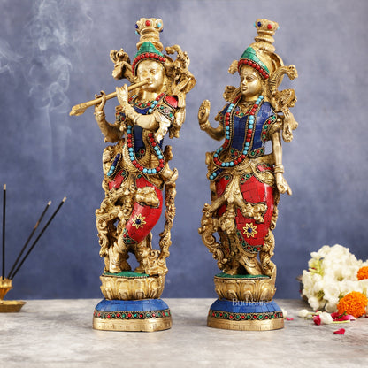 Superfine Brass Radha Krishna Statues | 14" Height | Handcrafted - Budhshiv.com