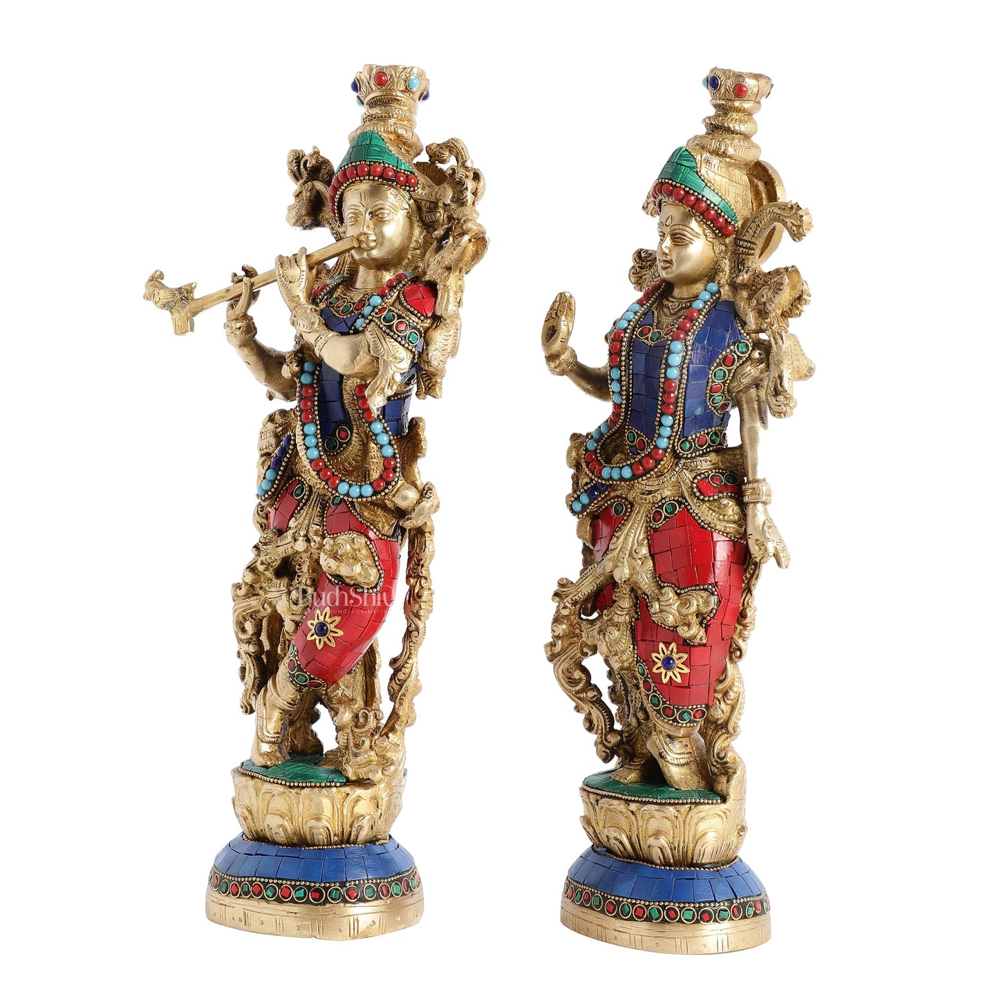 Superfine Brass Radha Krishna Statues | 14" Height | Handcrafted - Budhshiv.com