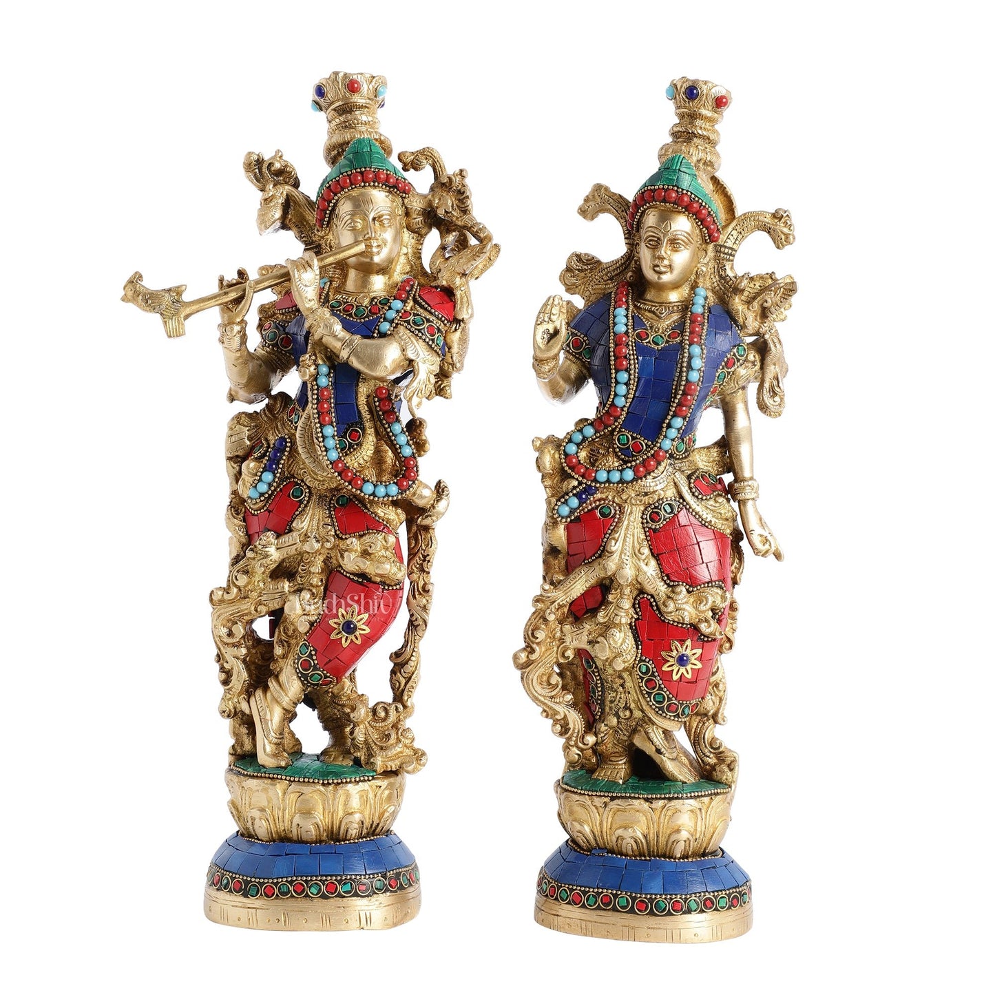 Superfine Brass Radha Krishna Statues | 14" Height | Handcrafted - Budhshiv.com