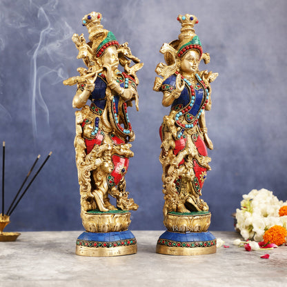 Superfine Brass Radha Krishna Statues | 14" Height | Handcrafted - Budhshiv.com