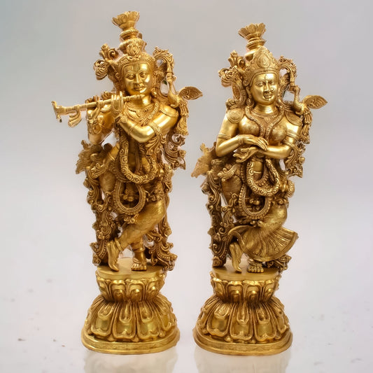 Superfine Brass Radha Krishna Statues - Handcrafted Perfection - 48" - Budhshiv.com