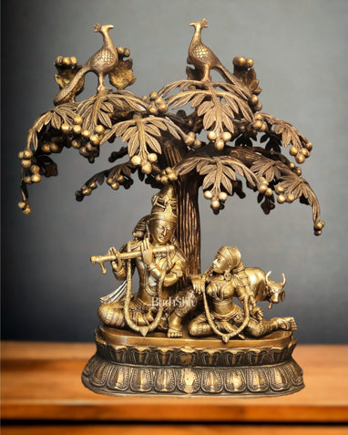 Buy Superfine Brass Radha Krishna with Cow and Tree 24 inch - Main Image