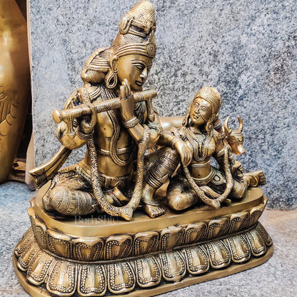 Superfine Brass Radha Krishna with Cow | Height 14 Inch - Budhshiv.com