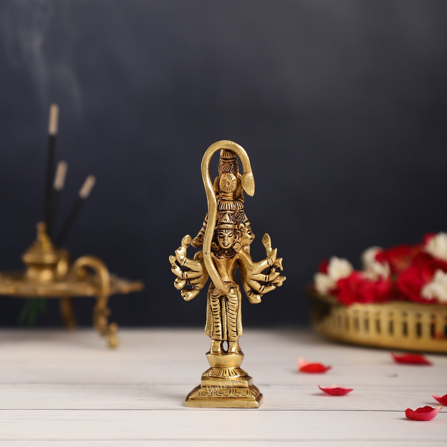 Superfine Brass Small Standing Panchmukhi Hanuman Idol | Height 4.5 inch - Budhshiv.com