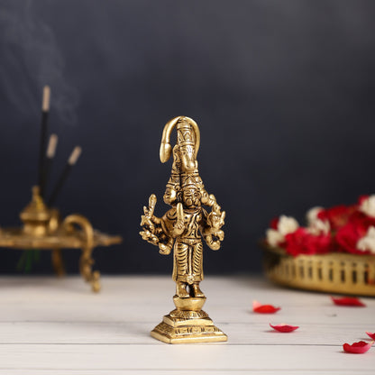 Superfine Brass Small Standing Panchmukhi Hanuman Idol | Height 4.5 inch - Budhshiv.com