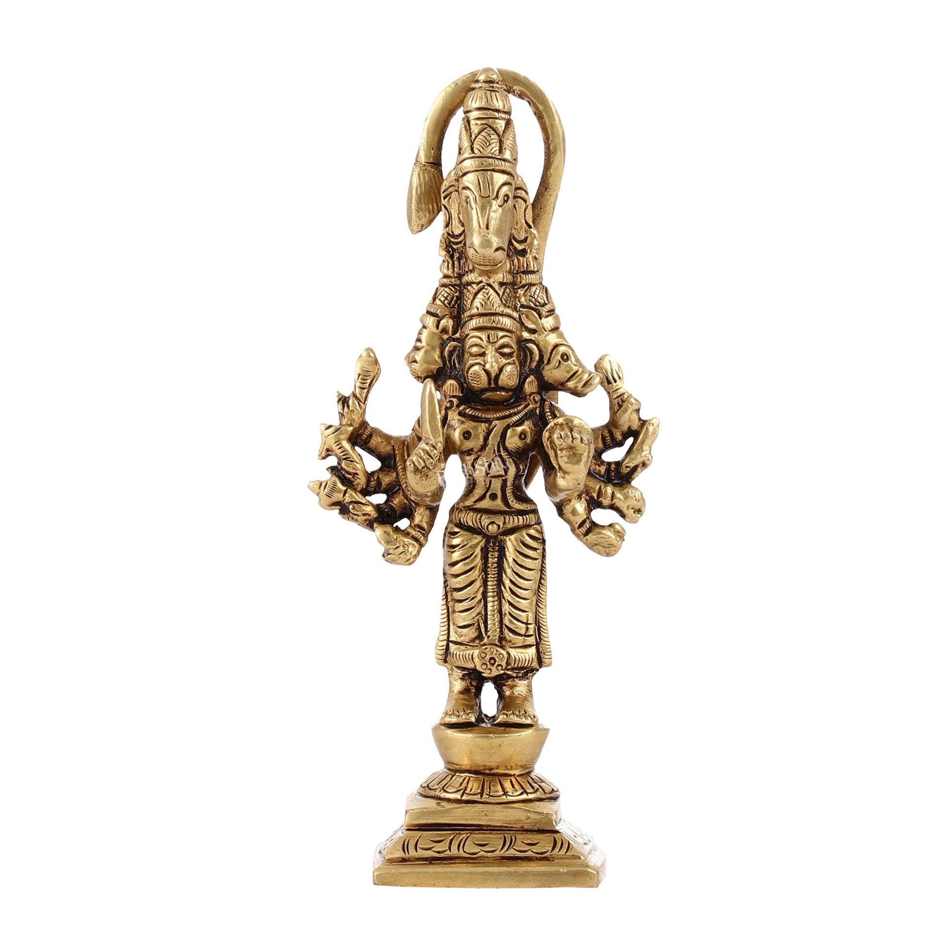 Superfine Brass Small Standing Panchmukhi Hanuman Idol | Height 4.5 inch - Budhshiv.com
