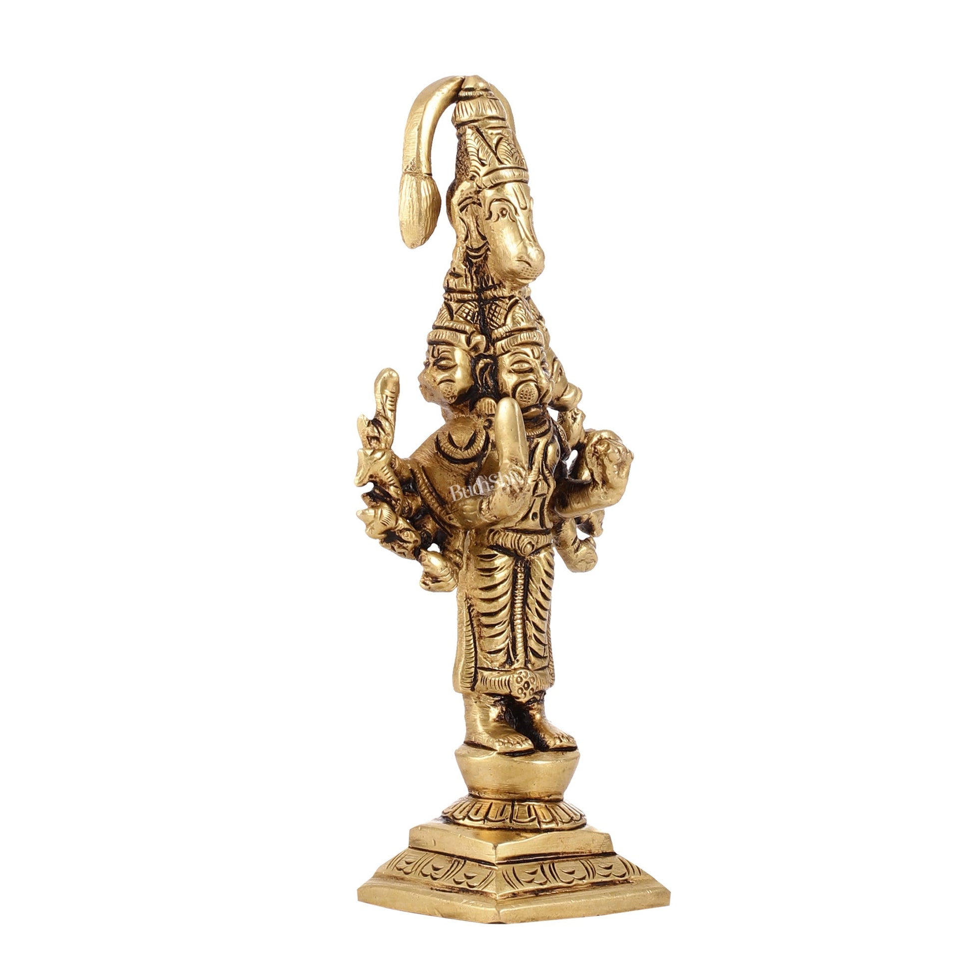 Superfine Brass Small Standing Panchmukhi Hanuman Idol | Height 4.5 inch - Budhshiv.com