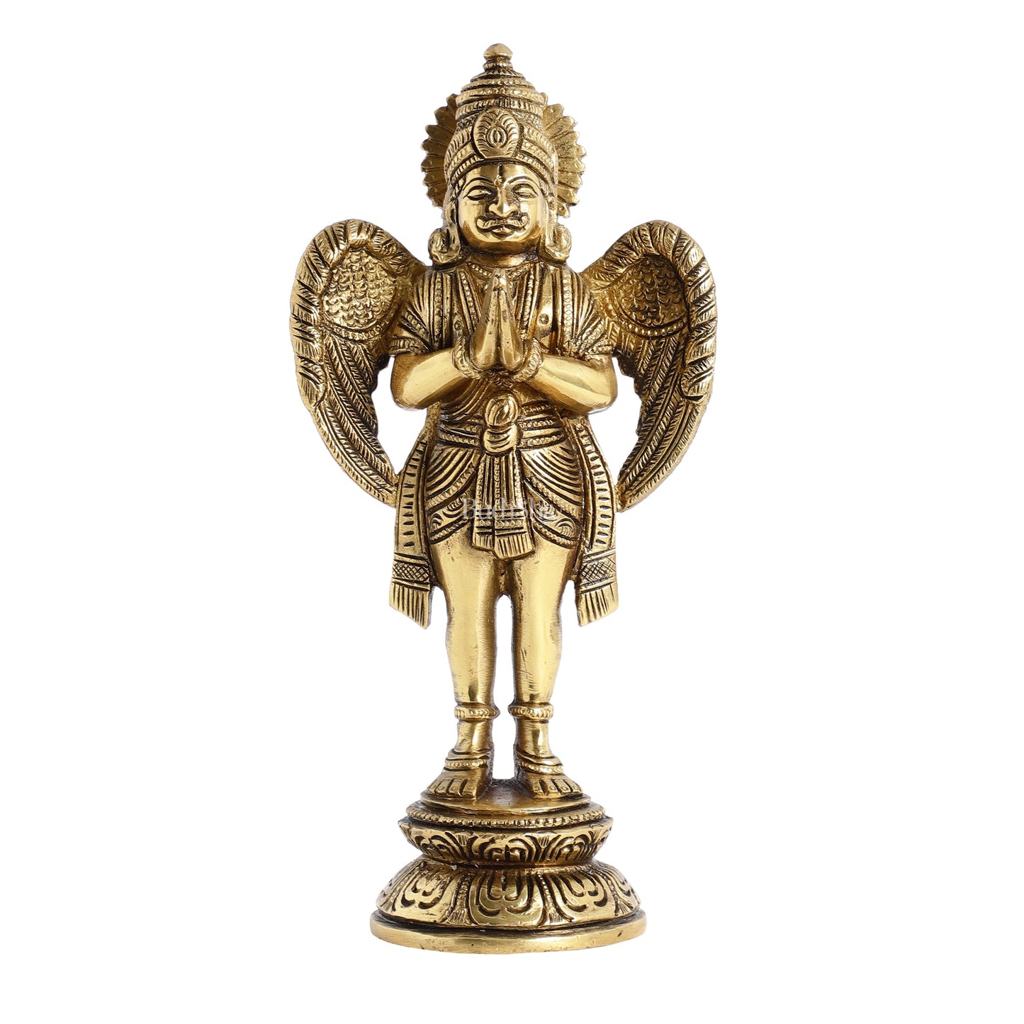 Superfine Brass Standing Garuda Idol in Namaskar Mudra 8 inch - Budhshiv.com