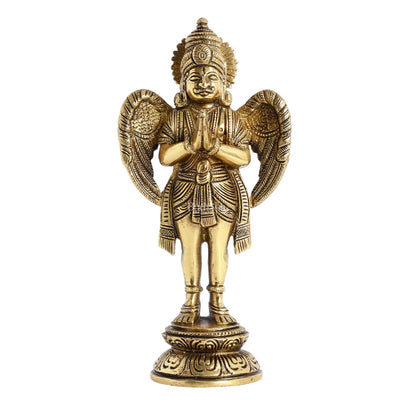 Superfine Brass Standing Garuda Idol in Namaskar Mudra 8 inch - Budhshiv.com