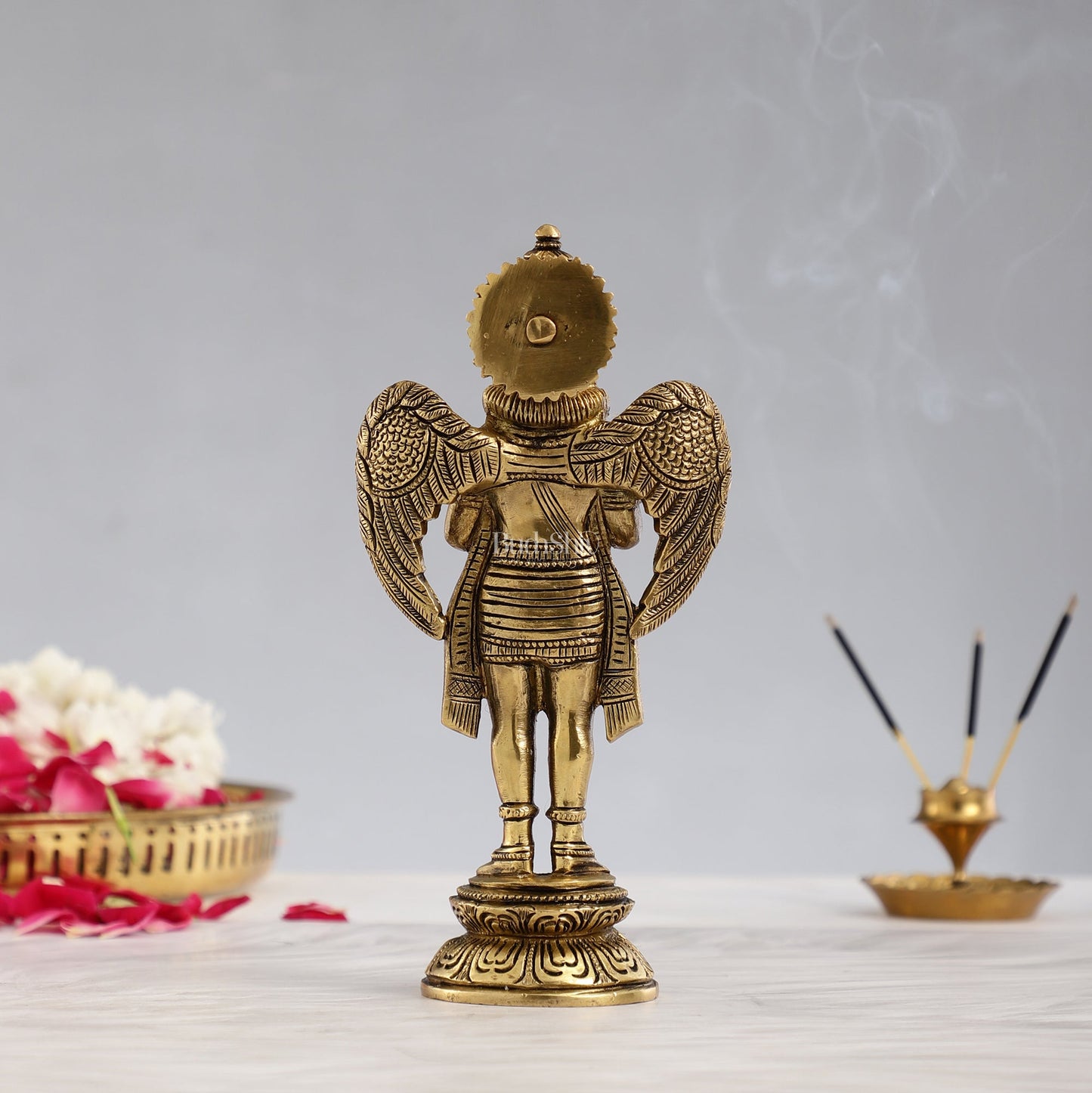 Superfine Brass Standing Garuda Idol in Namaskar Mudra 8 inch - Budhshiv.com