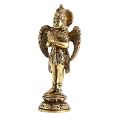 Superfine Brass Standing Garuda Idol in Namaskar Mudra 8 inch - Budhshiv.com