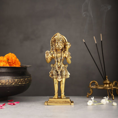 Superfine Brass Standing Hanuman Idol - 8.5 inch - Budhshiv.com