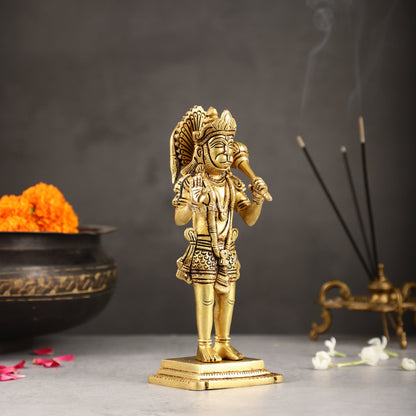 Superfine Brass Standing Hanuman Idol - 8.5 inch - Budhshiv.com