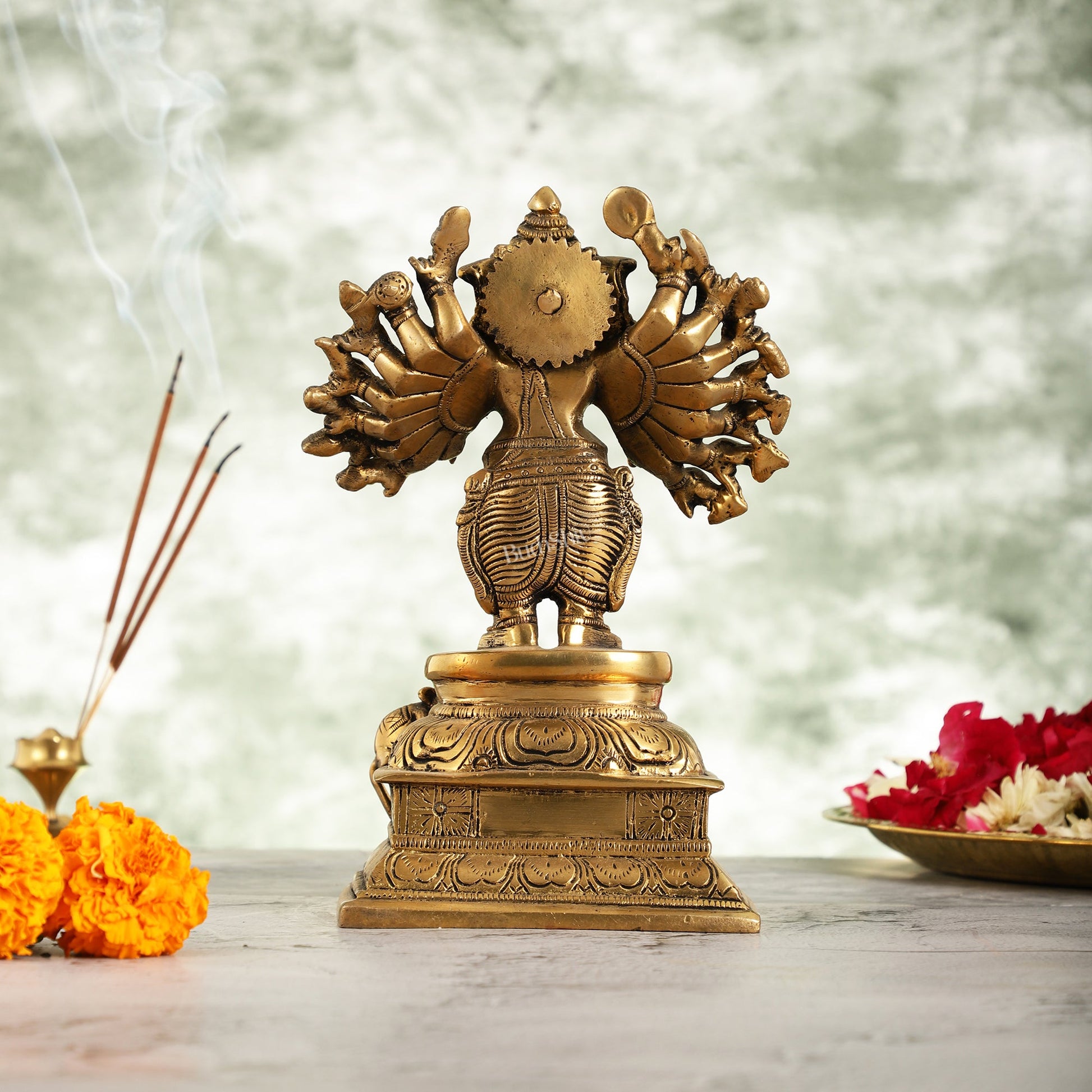 Superfine Brass Standing Lord Ganesha Idol with 16 Arms - 8.5 Inch - Budhshiv.com