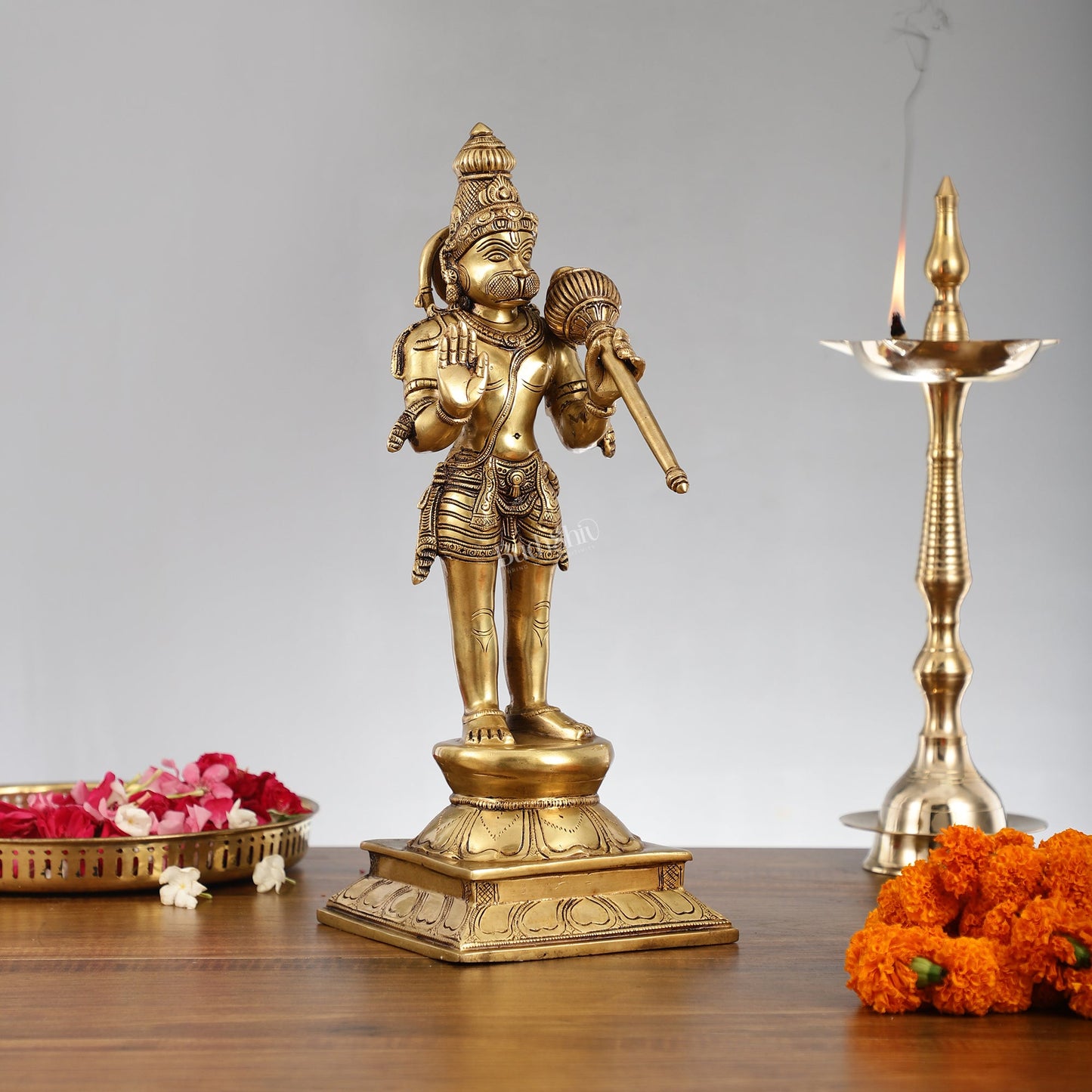 Superfine Brass Standing Lord Hanuman Idol | 16.5 inch - Budhshiv.com