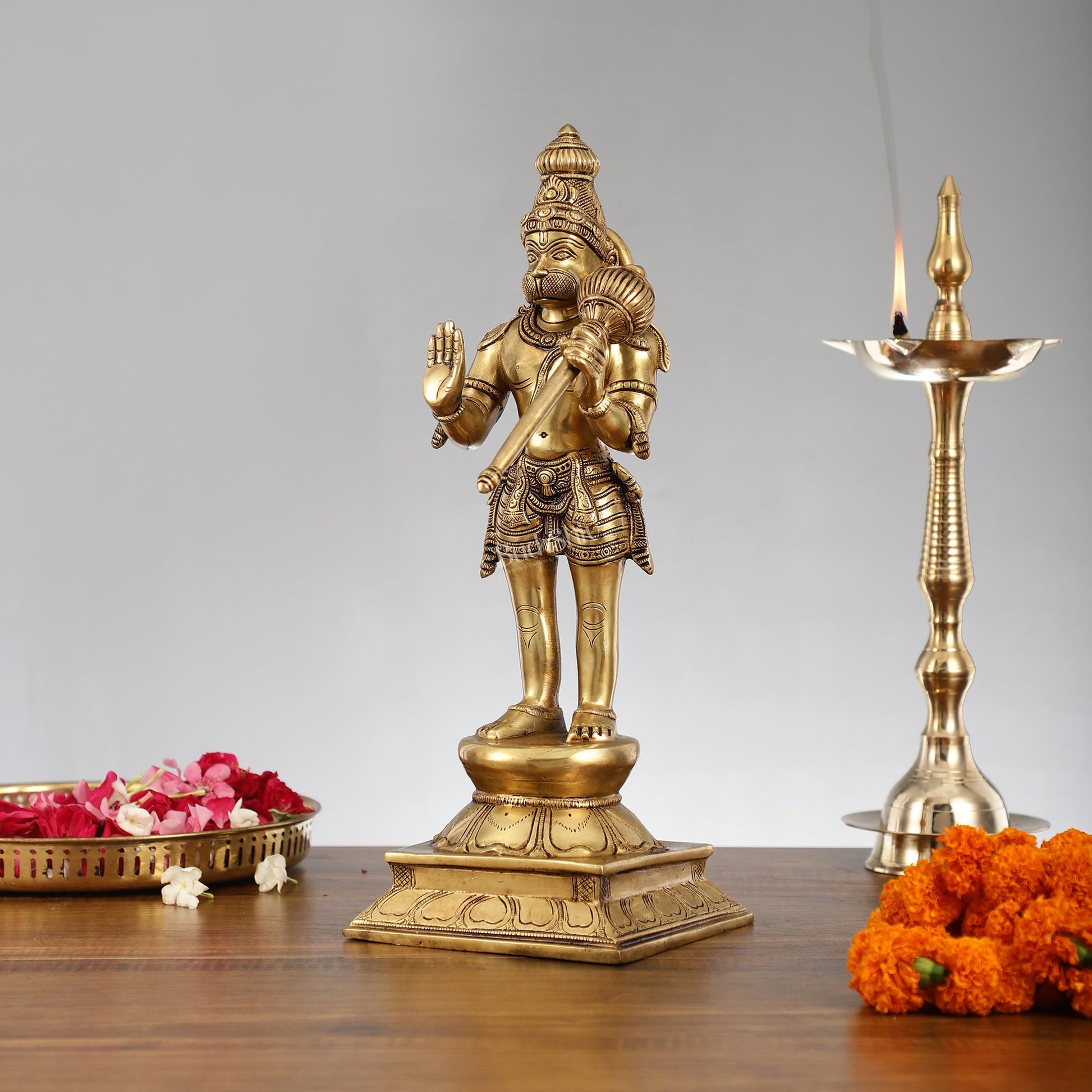 Superfine Brass Standing Lord Hanuman Idol | 16.5 inch - Budhshiv.com