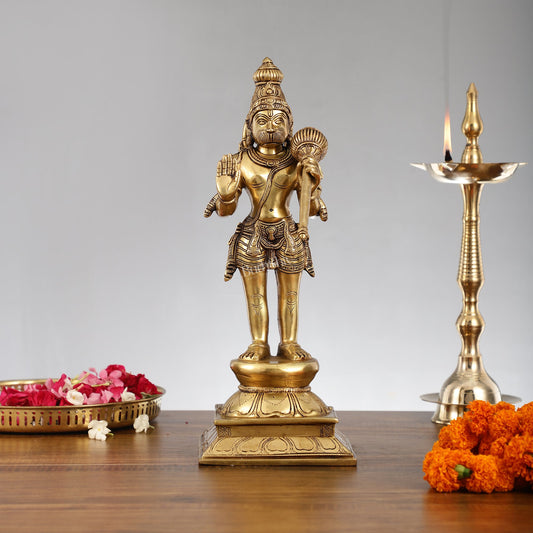 Superfine Brass Standing Lord Hanuman Idol | 16.5 inch - Budhshiv.com