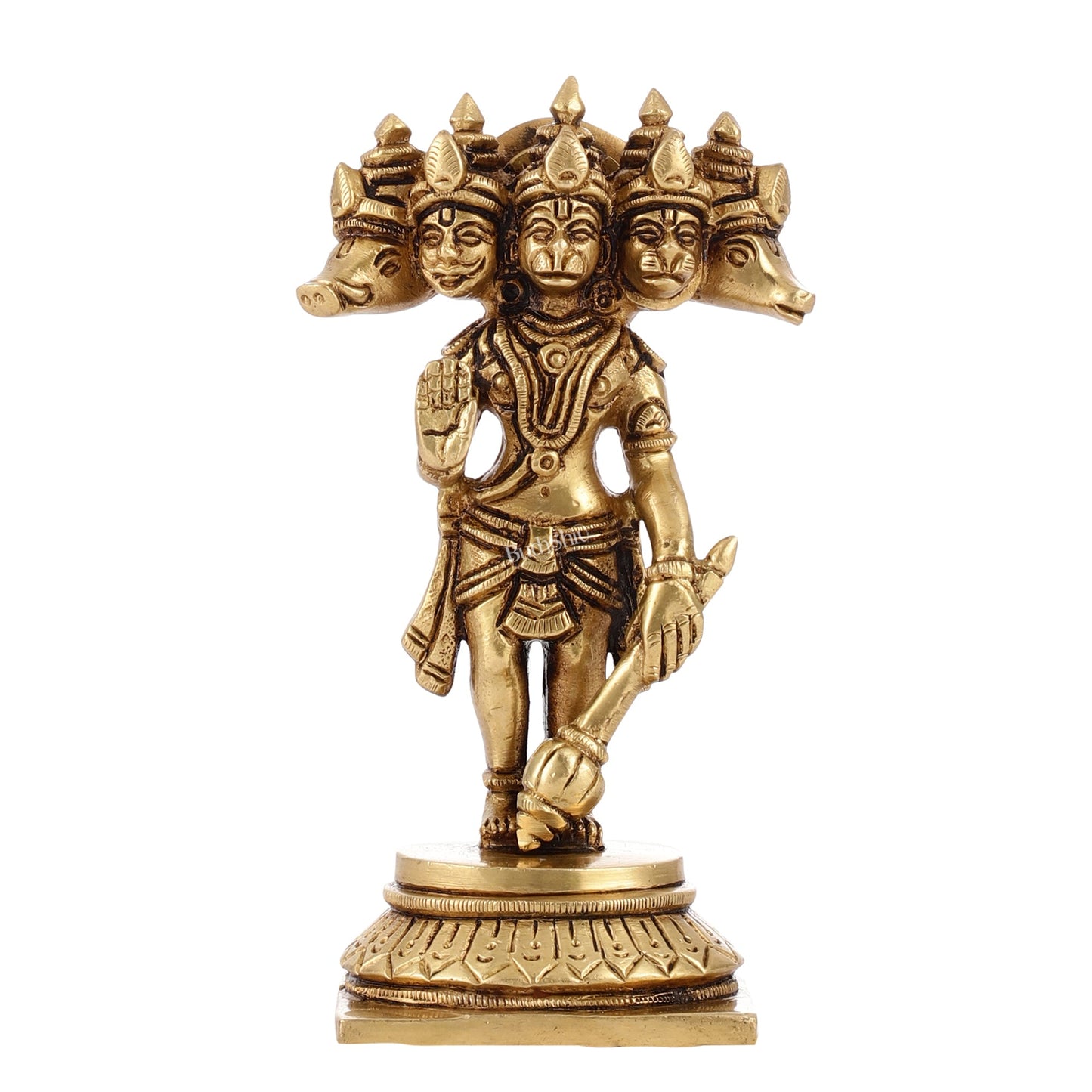 Superfine Brass Standing Panchmukhi Hanuman Murti | Height 5.5 inch - Budhshiv.com