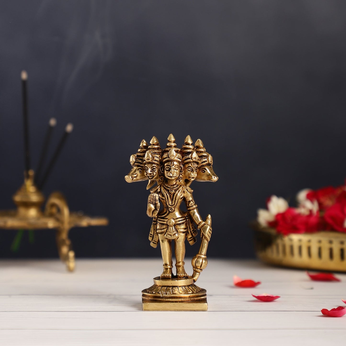 Superfine Brass Standing Panchmukhi Hanuman Murti | Height 5.5 inch - Budhshiv.com