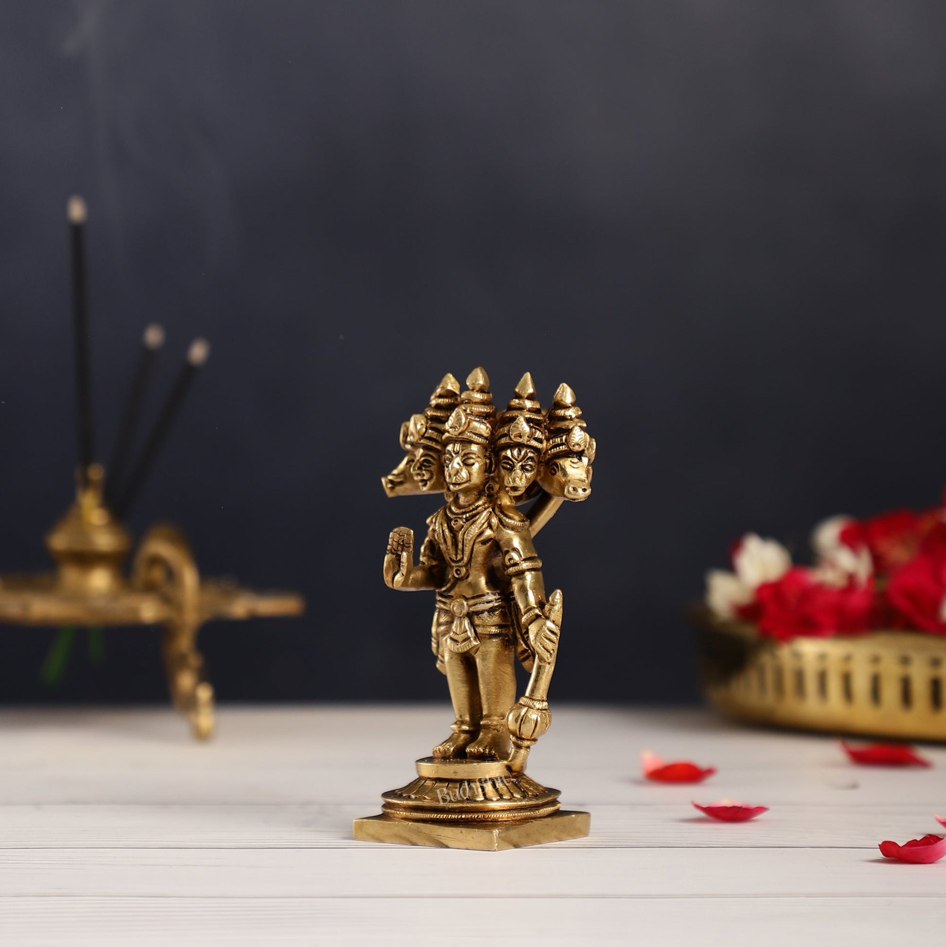 Superfine Brass Standing Panchmukhi Hanuman Murti | Height 5.5 inch - Budhshiv.com