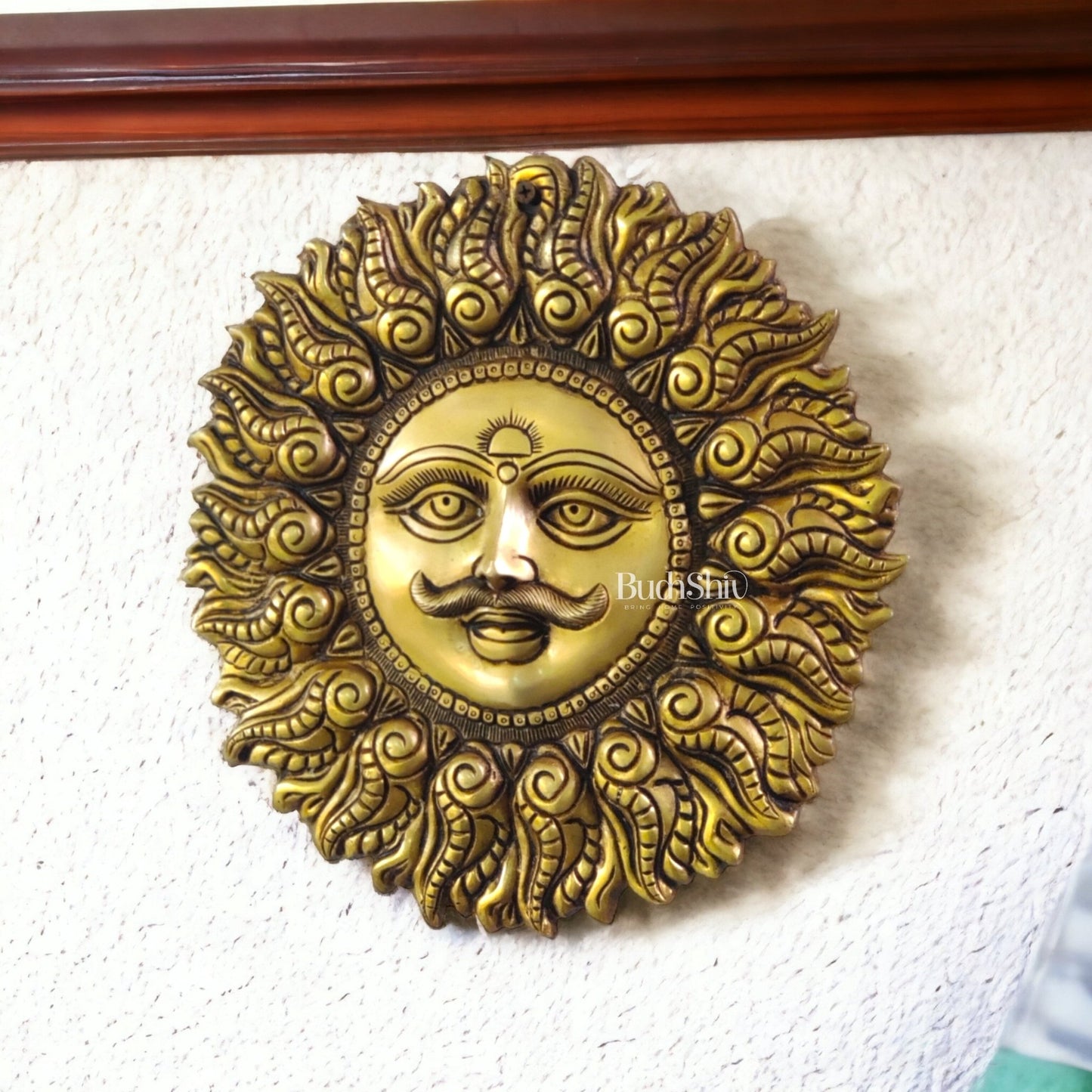 Superfine Brass Surya dev wall hanging 11" - Budhshiv.com