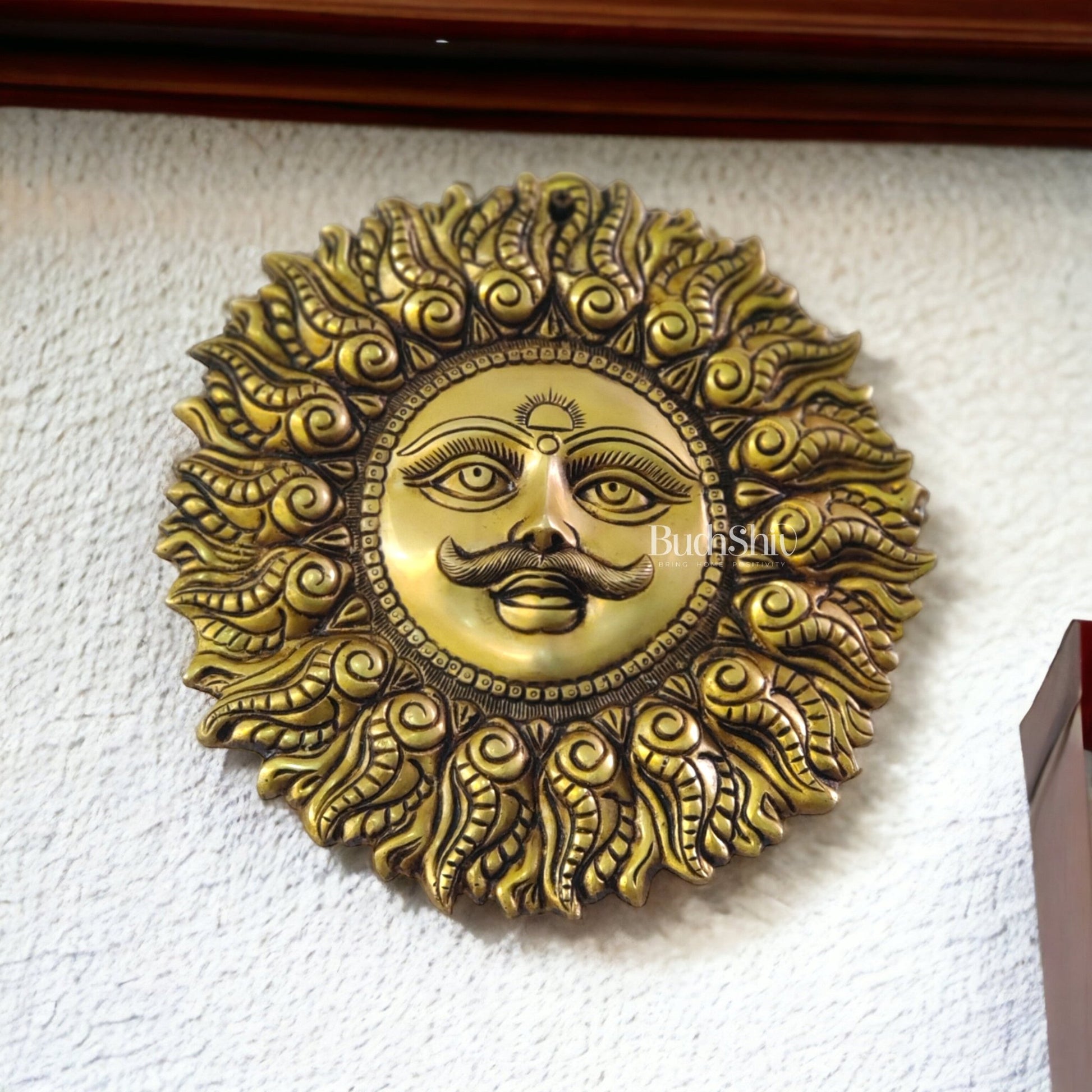 Superfine Brass Surya dev wall hanging 11" - Budhshiv.com