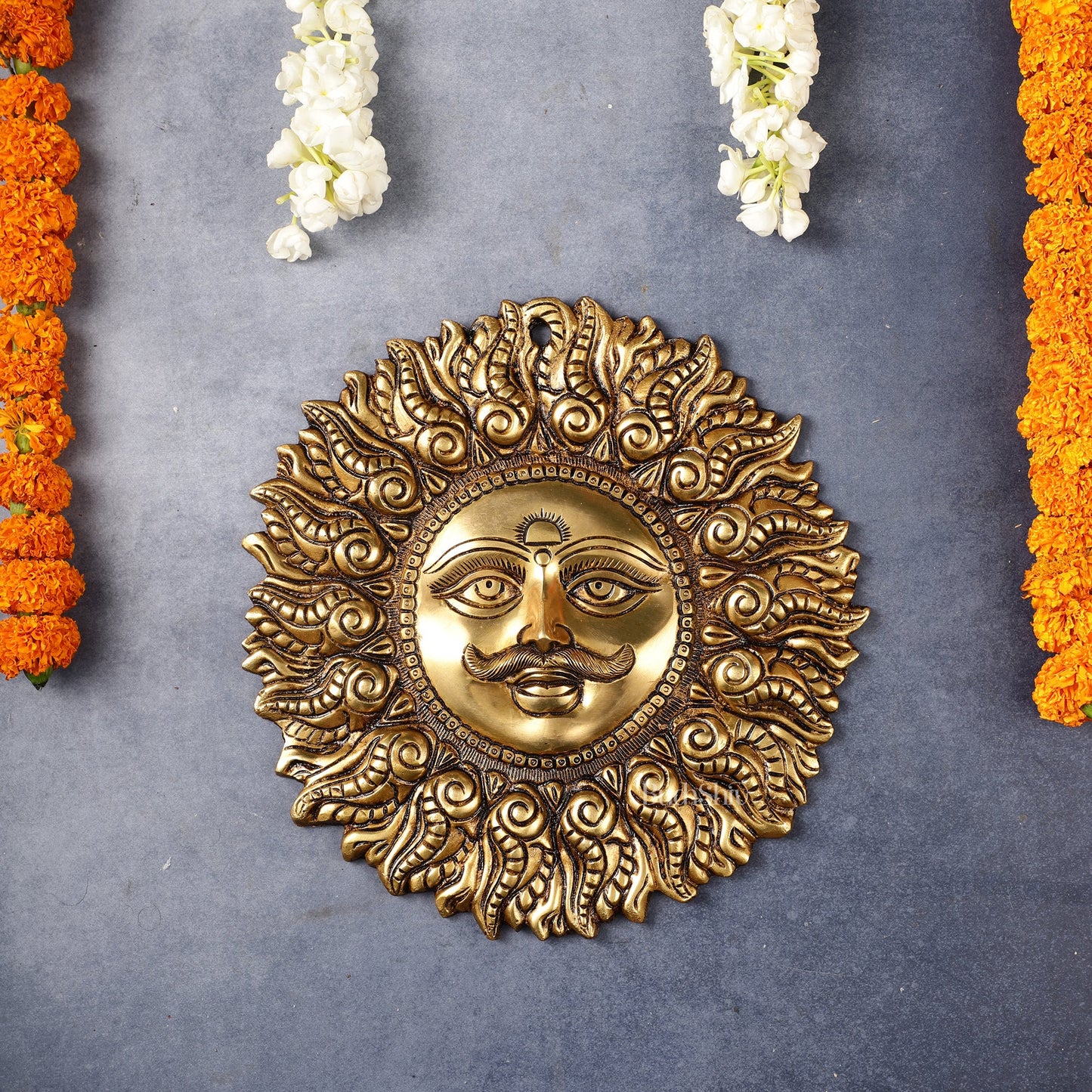 Superfine Brass Surya dev wall hanging 11" - Budhshiv.com