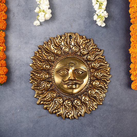 Superfine Brass Surya dev wall hanging 11" - Budhshiv.com