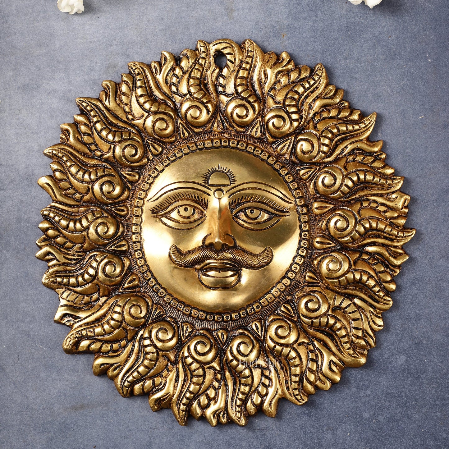 Superfine Brass Surya dev wall hanging 11" - Budhshiv.com