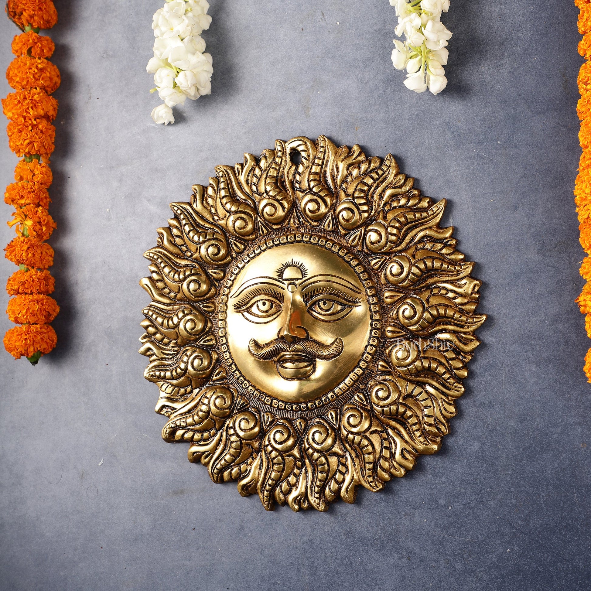 Superfine Brass Surya dev wall hanging 11" - Budhshiv.com