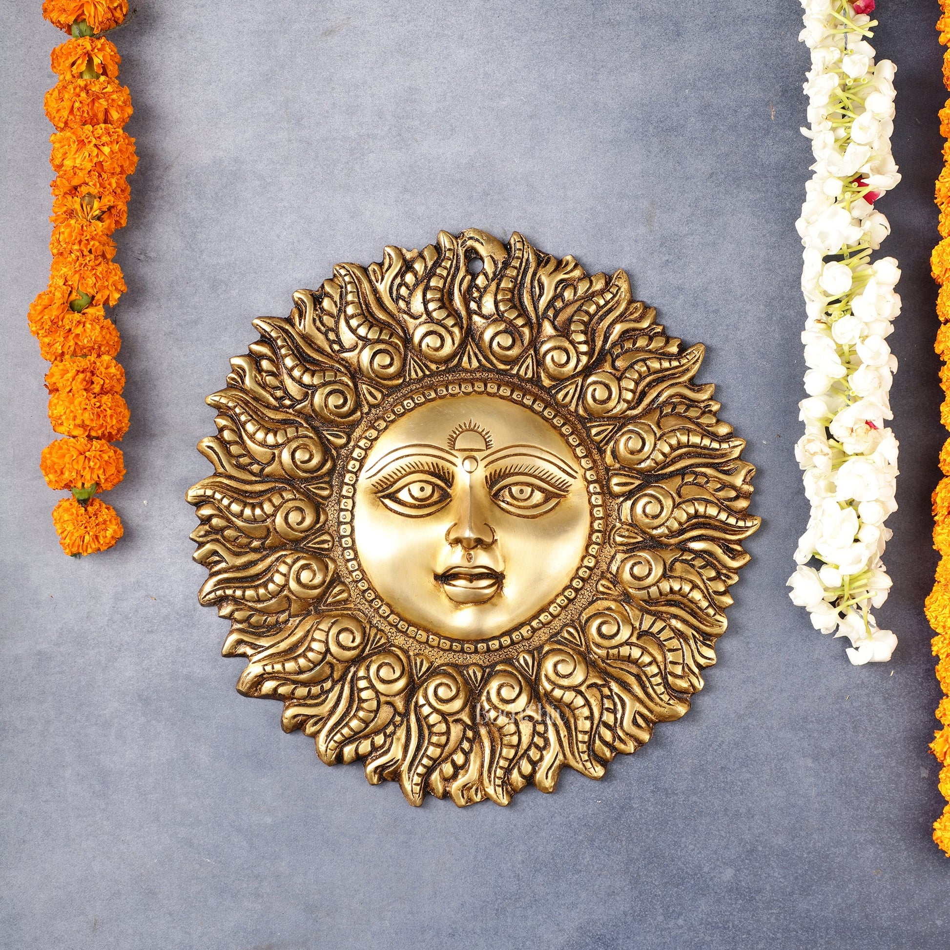 Superfine Brass Surya dev wall hanging antique tone - Budhshiv.com