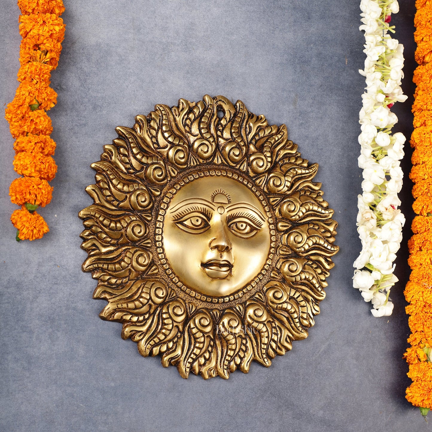 Superfine Brass Surya dev wall hanging antique tone - Budhshiv.com