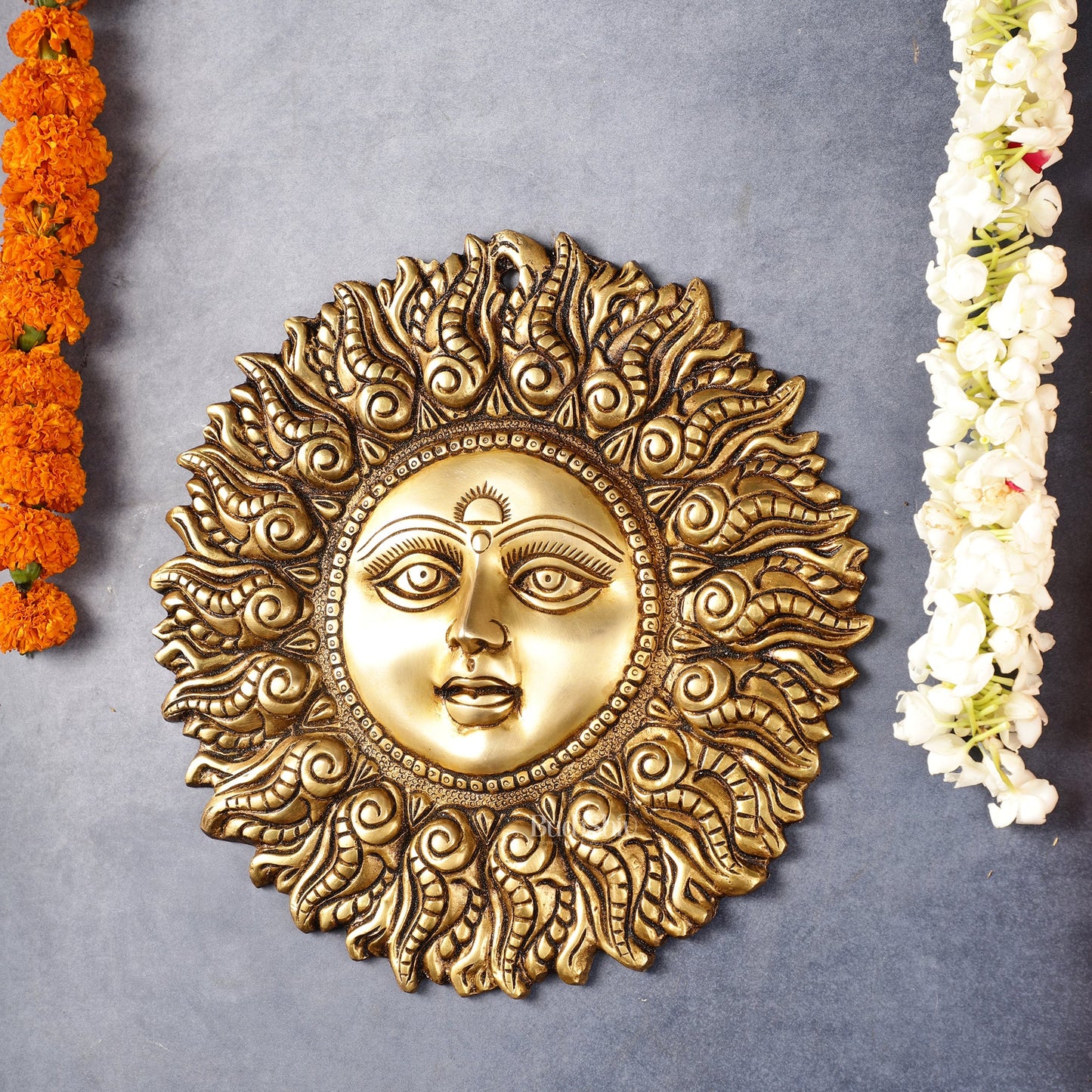 Superfine Brass Surya dev wall hanging antique tone - Budhshiv.com