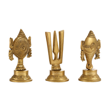 Superfine Brass Symbols of Lord Tirupati Balaji - Shankh, Chakra, Namah Tilak | 6" - Budhshiv.com