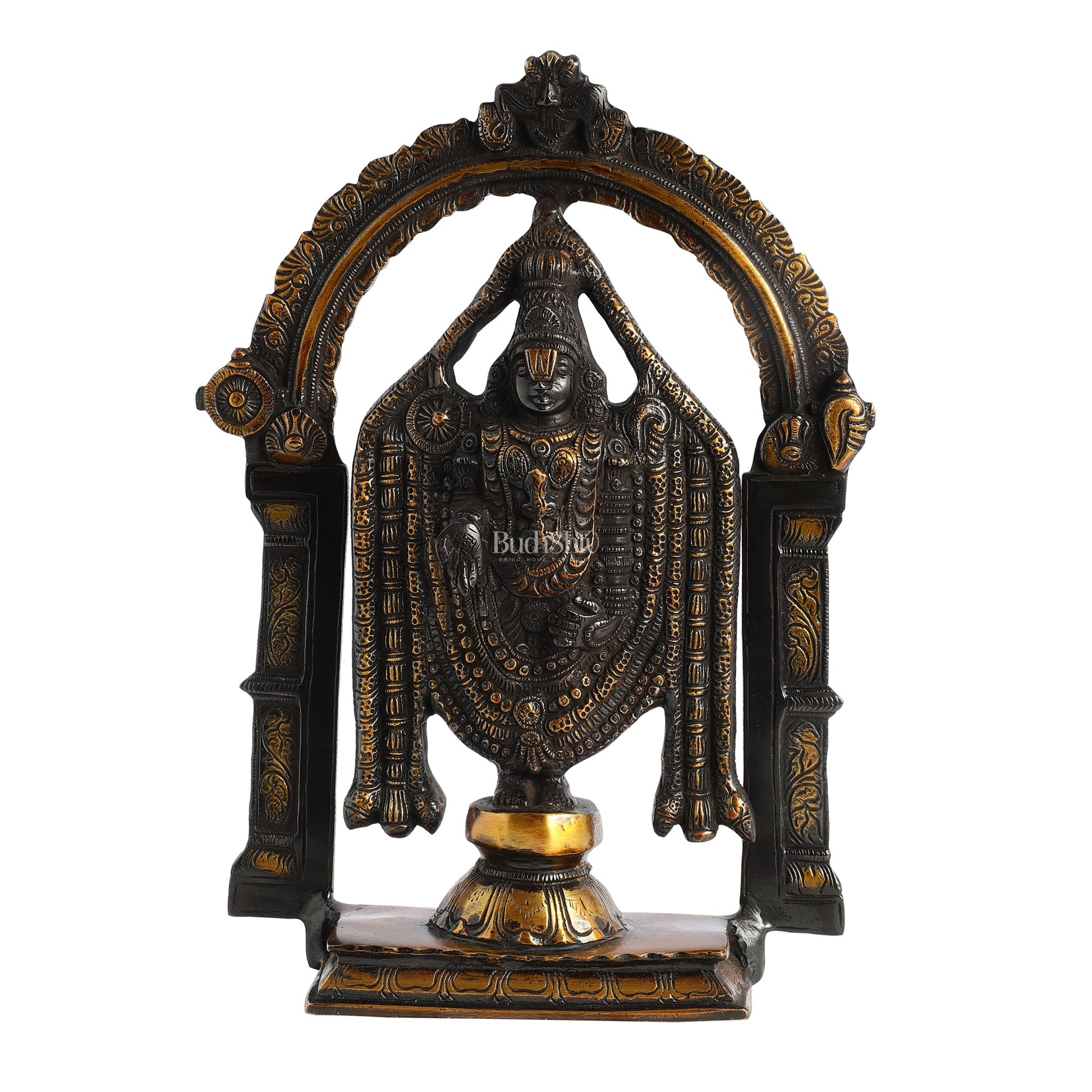 Superfine Brass Tirupati Balaji Lord Venkateshwara Swamy Idol - 13x9.5x3 Inch - Budhshiv.com