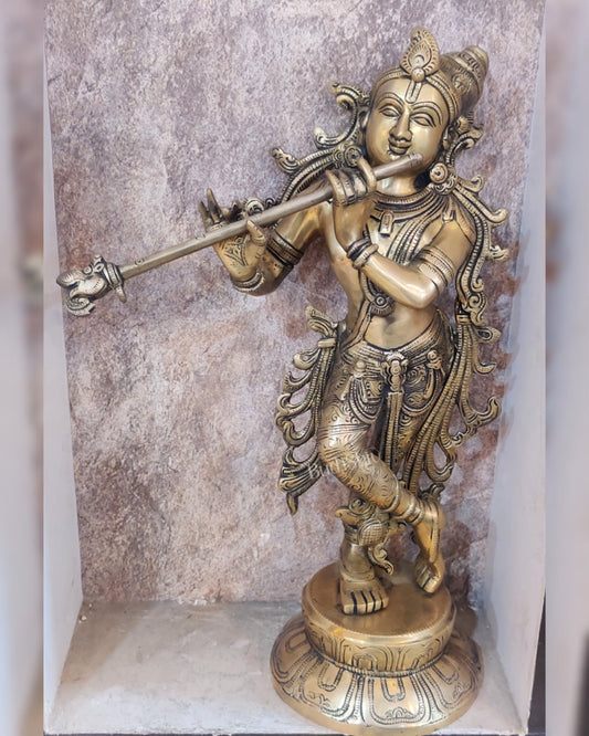Superfine Brass Unique South Indian Style Krishna Statue | Height 17 inches - Budhshiv.com