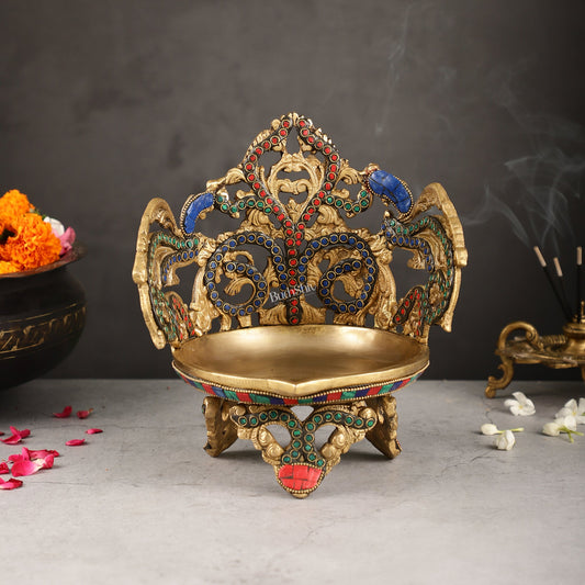 Superfine Brass Urli Lamp with Stonework - 9 Inch - Budhshiv.com