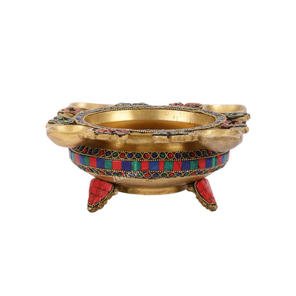 Superfine Brass Urli with Diyas 9.5 inch - Budhshiv.com