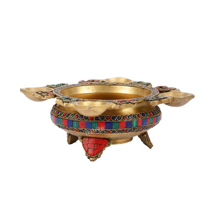 Superfine Brass Urli with Diyas 9.5 inch - Budhshiv.com