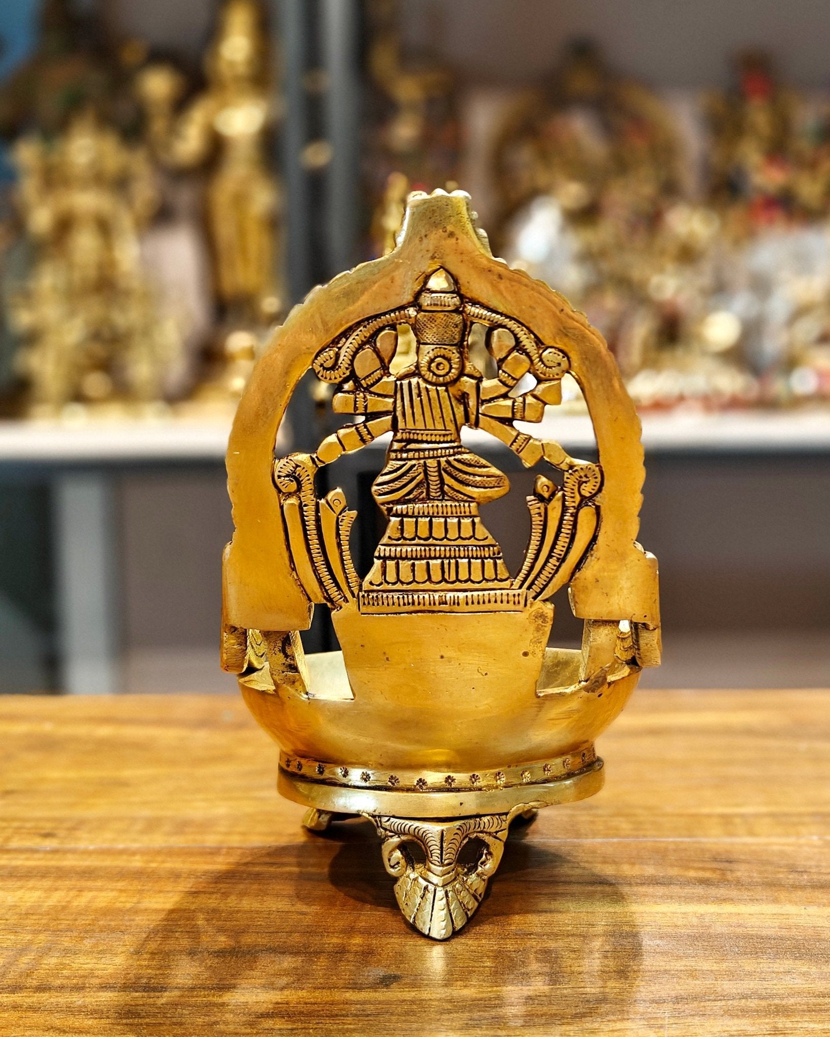 Superfine Brass Varahi Vilakku Oil Lamp Diya 7 inch - Budhshiv.com