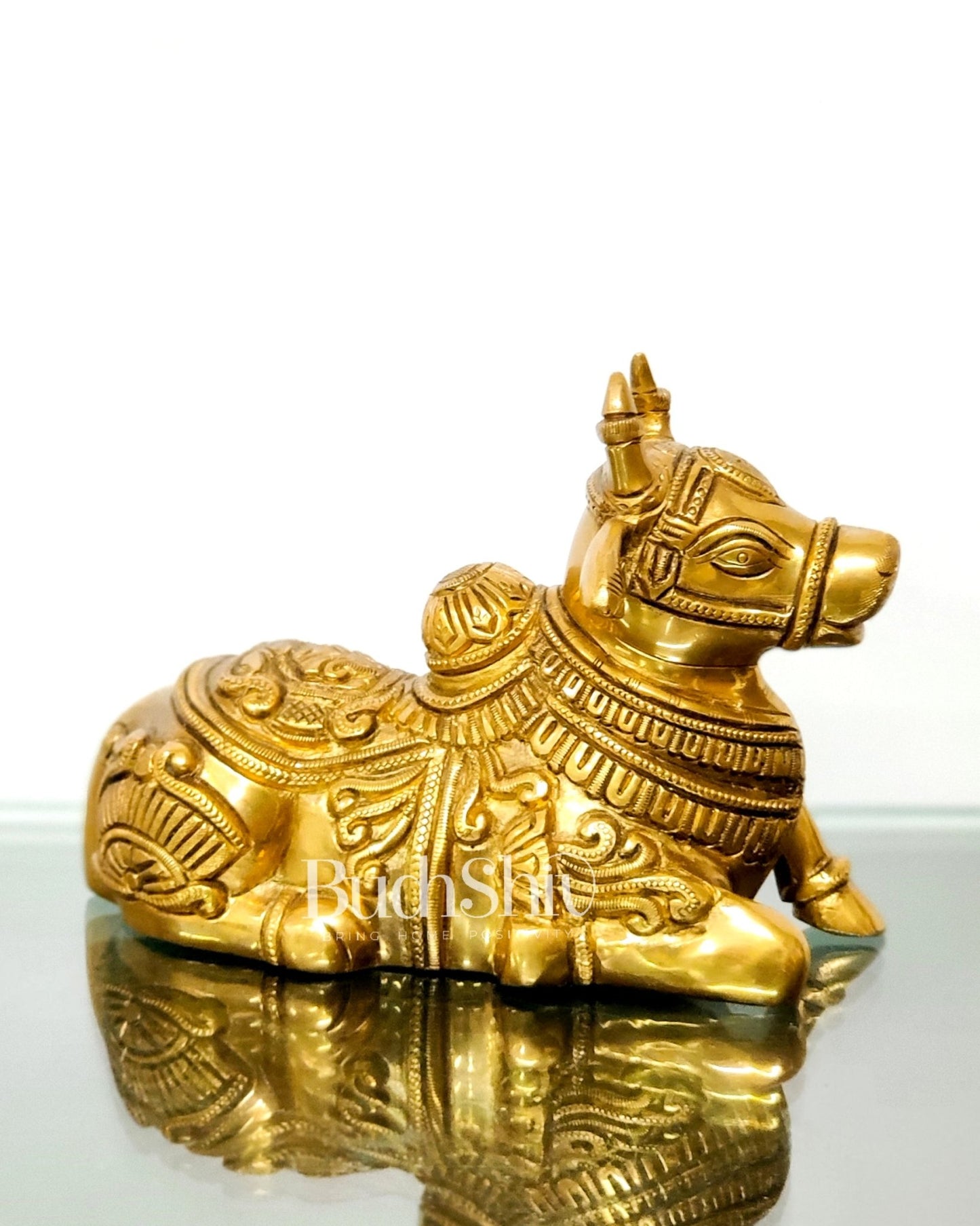 Superfine Engraved Brass Nandi - 5.5" - Budhshiv.com