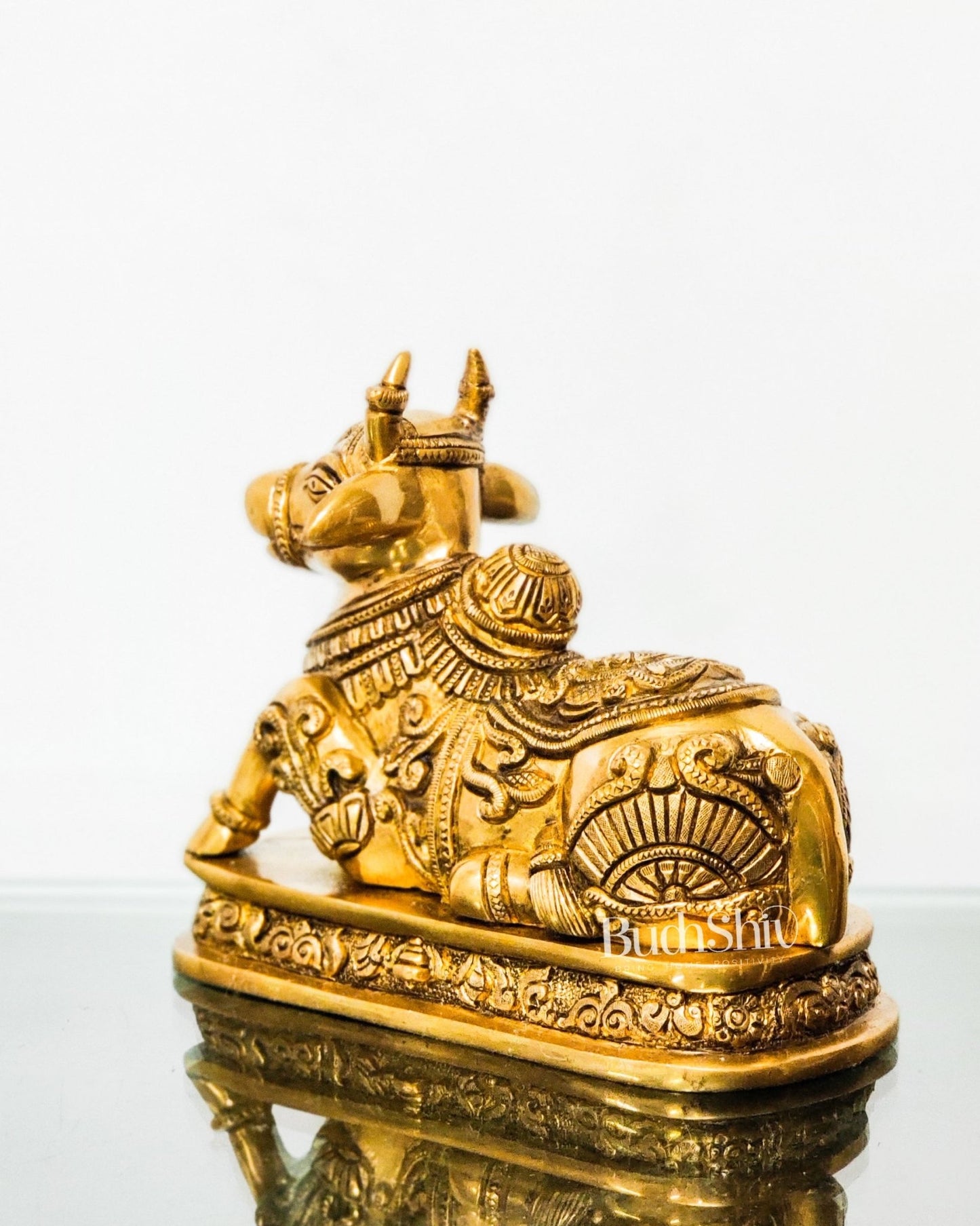 Superfine Engraved Brass Nandi - 5.5" - Budhshiv.com